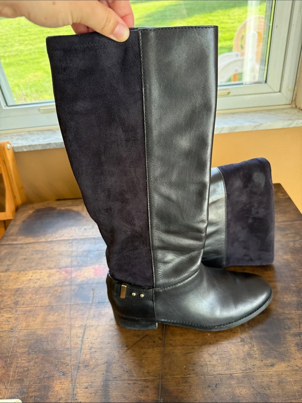 Cole Hahn knee high Black Leather & Suede Fold-Over Boots